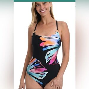 La Blanca Black and Multicolor Floral One Piece Swimsuit /10